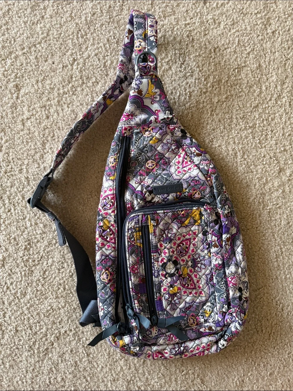 Vera Bradley Disney Pattern Gray and Purple Paisley Sling Backpack